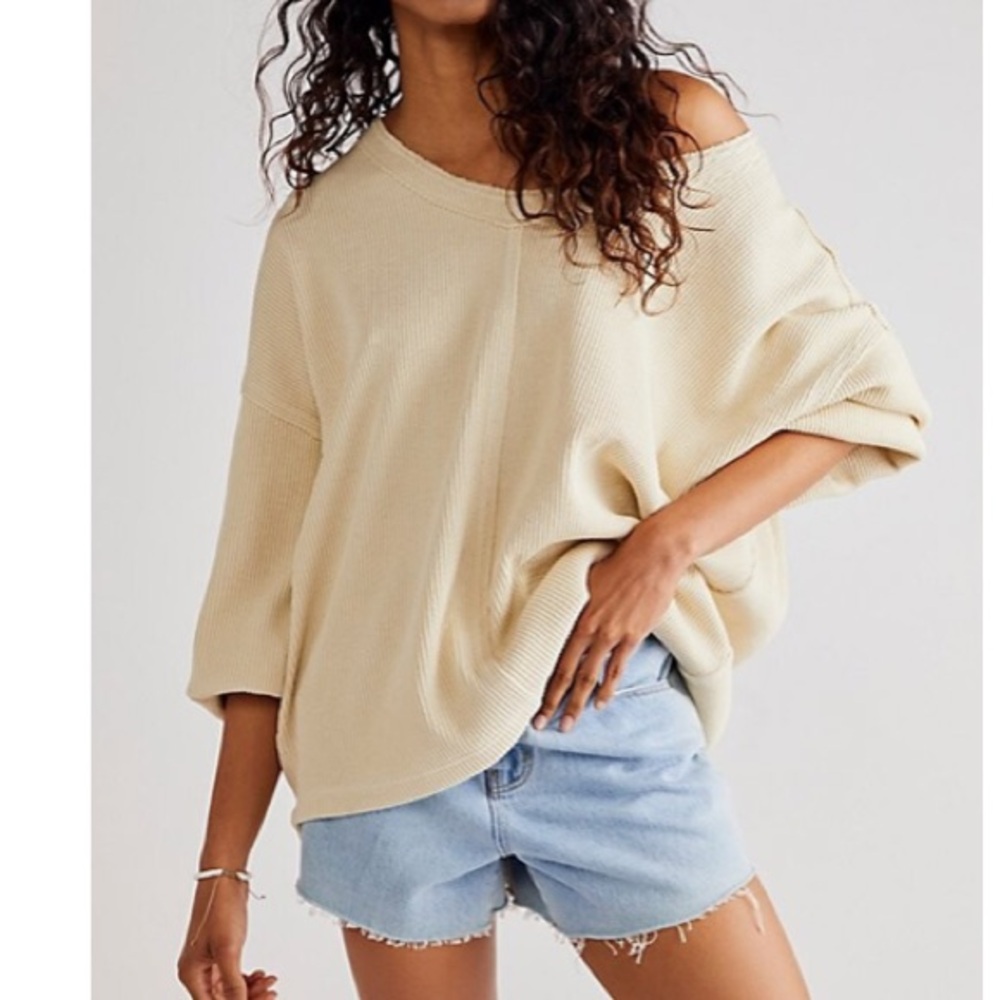 Free People, Easy V Sweatshirt in Dried Pine: Green/Blue - Picture 3 of 11